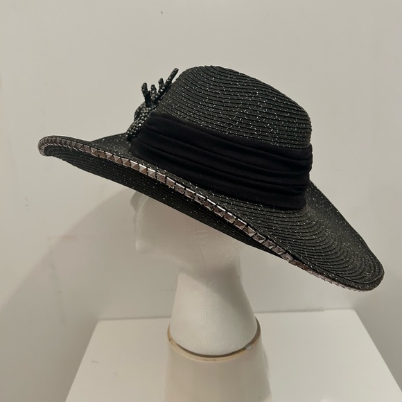 Black Western Straw Hat Jeweled Stag head Cowboy Party Texas Nashville Glamour - Picture 4 of 12